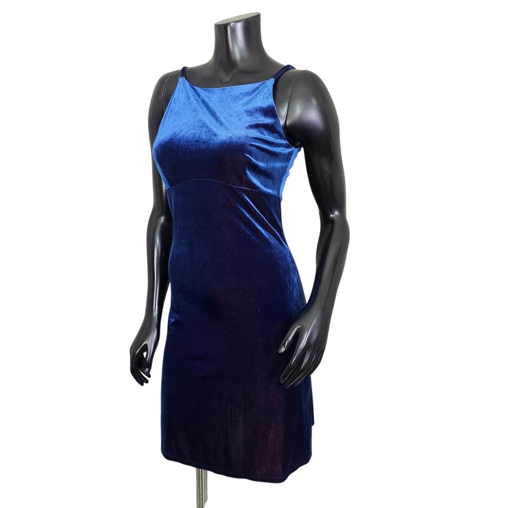 Vintage 90s Y2K Hana Blue Shimmer Velvet Mini Dress Bodycon Clubwear